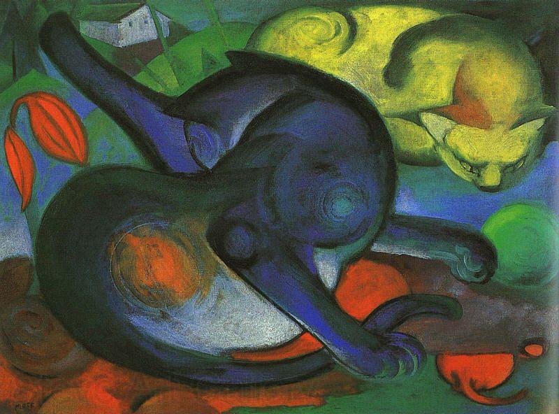 Franz Marc Two Cats, Blue and Yellow Germany oil painting art